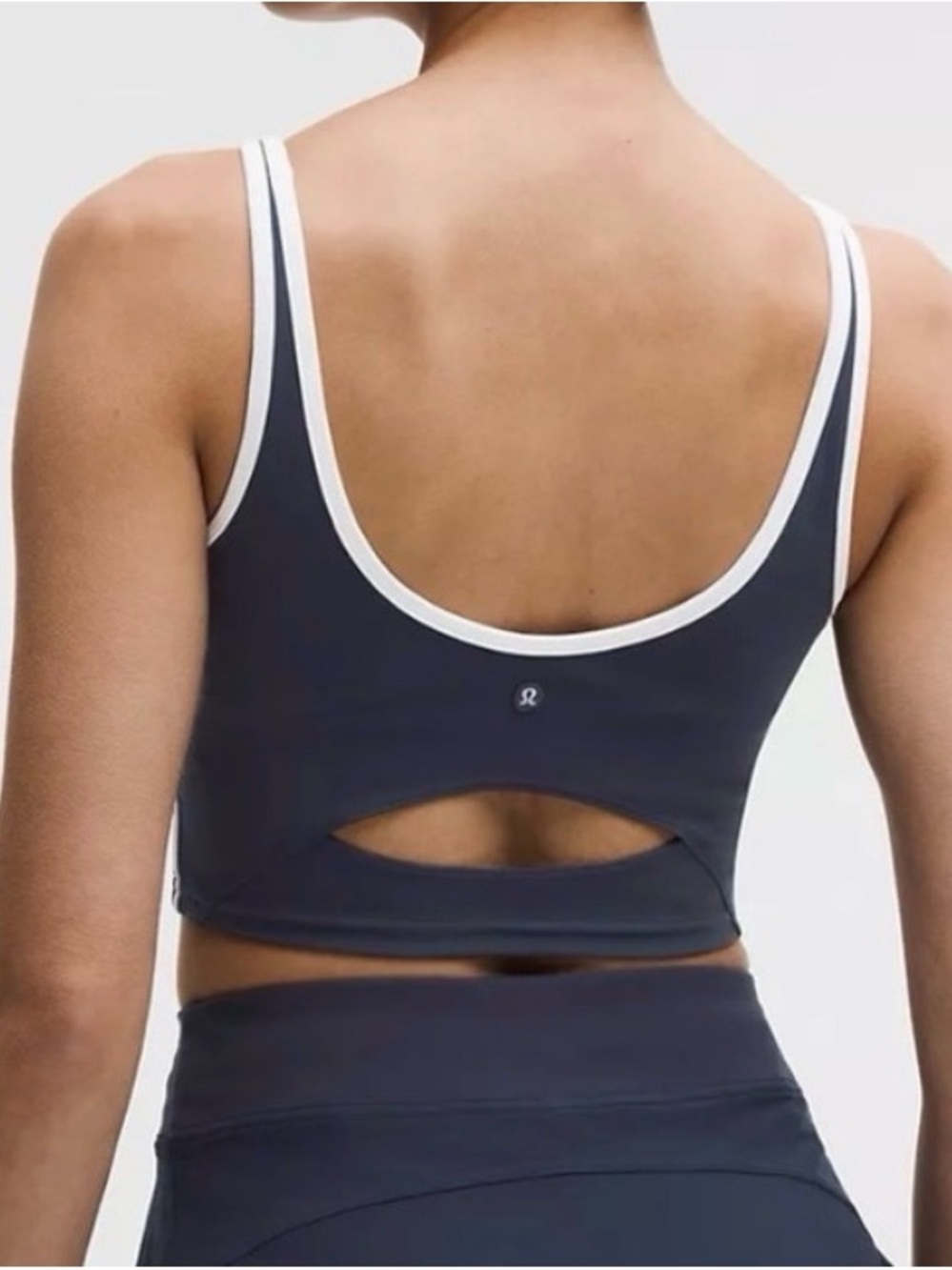 lululemon athletica Navy Scoop-Back Cropped Sports Bra with White Trim